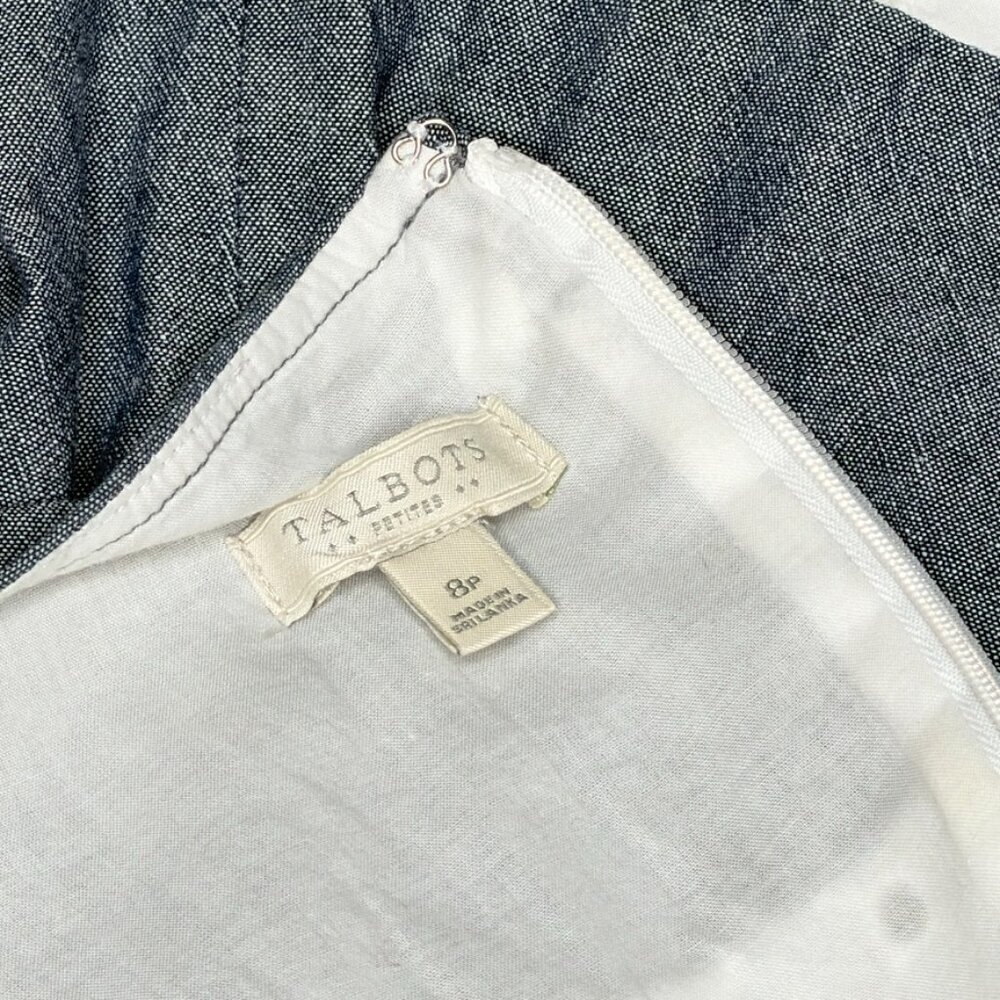 Talbot's Chambray and White Eyelet Striped Shift Dress | Size 8P - Picture 6 of 8